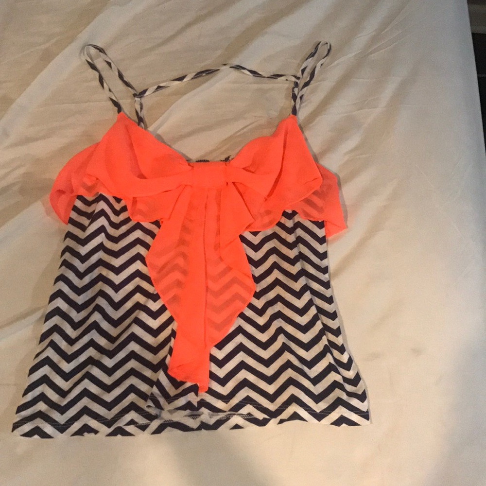 Orange Bowed Chevron Tank-Top